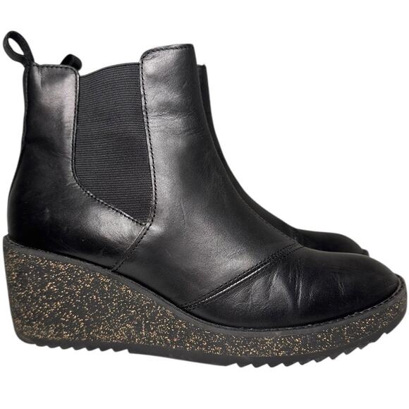 Aetrex Dawn Ankle Wedge Boots Leather & Suede Black Leather Sz 38 EU 7.5-8 US EC - Picture 1 of 11